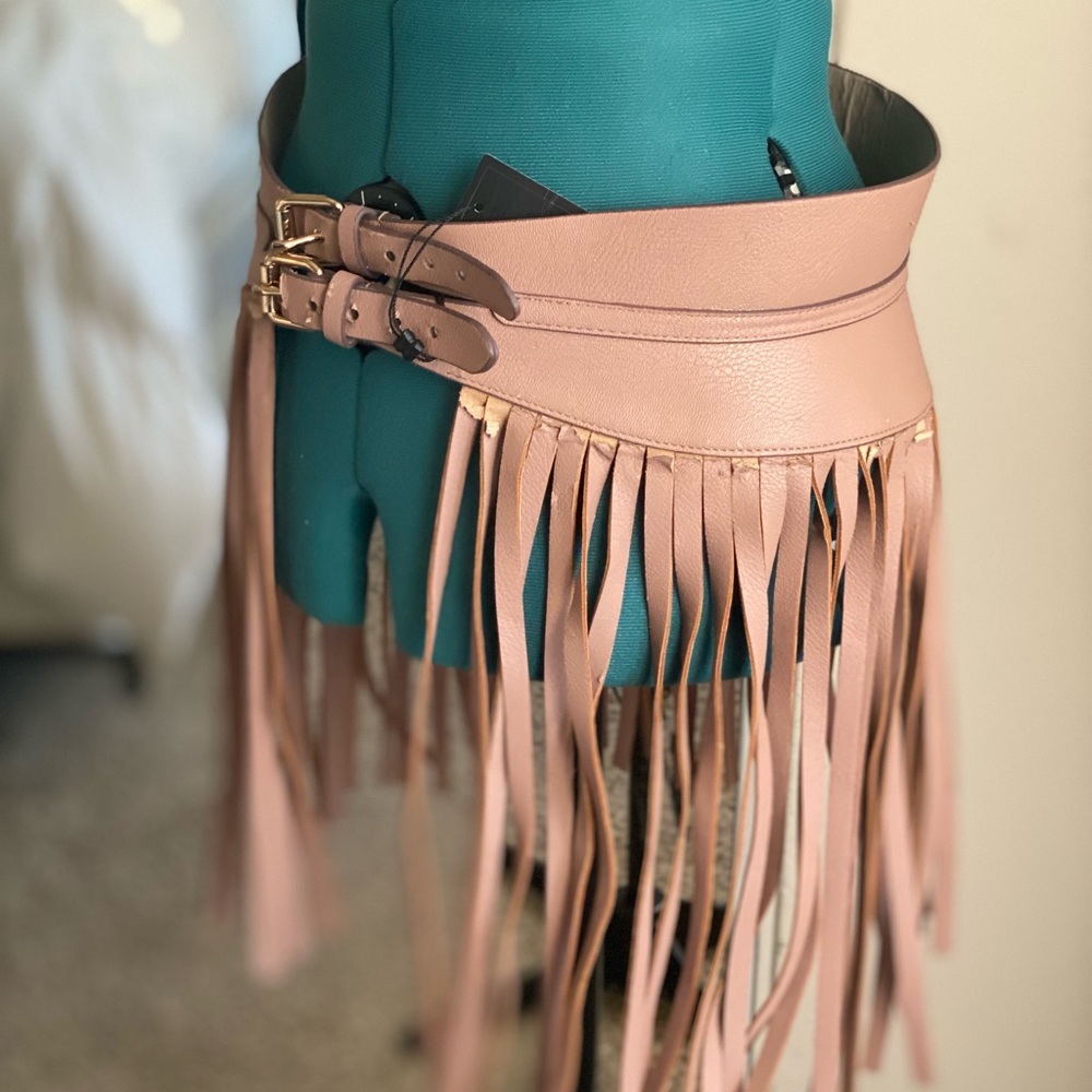 NWT BCBGMAXAZRIA COACHELLA BEIGE FRINGE BOHO HIPPIE BELT L - Picture 7 of 10